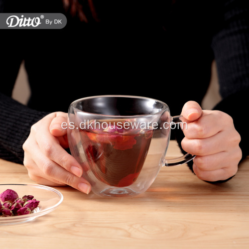 Taza de té de café en forma de corazón de doble pared